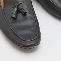 Louis Vuitton Dark Grey Leather Tassel Bow Slip On Loafers Size 44.5