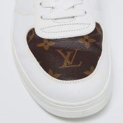 مملوكة مسبقًا Louis Vuitton White/Brown Leather and Monogram Canvas Rivoli Low-Top Sneakers Size 41.5