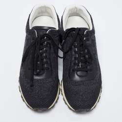 Pre Owned Louis Vuitton Black Damier Knit Fabric And Leather Run Away Low Top Sneakers Size 41.5