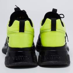 Pre Owned Louis Vuitton Black/Green Leather and Mesh Run Away Pulse Sneakers Size 42