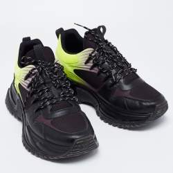 Pre Owned Louis Vuitton Black/Green Leather and Mesh Run Away Pulse Sneakers Size 42