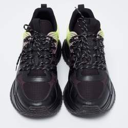 Pre Owned Louis Vuitton Black/Green Leather and Mesh Run Away Pulse Sneakers Size 42