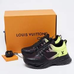 Pre Owned Louis Vuitton Black/Green Leather and Mesh Run Away Pulse Sneakers Size 42