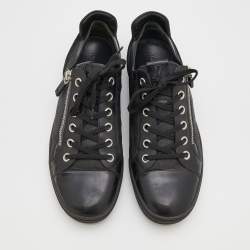 Pre Owned Louis Vuitton Black Damier Print Nylon, Suede And Leather Adventure Zip Low Top Sneakers Size 42