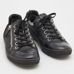 Pre Owned Louis Vuitton Black Damier Print Nylon, Suede And Leather Adventure Zip Low Top Sneakers Size 42