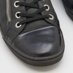 Pre Owned Louis Vuitton Black Damier Print Nylon, Suede And Leather Adventure Zip Low Top Sneakers Size 42