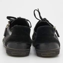 Pre Owned Louis Vuitton Black Damier Print Nylon, Suede And Leather Adventure Zip Low Top Sneakers Size 42