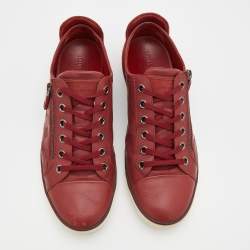 Pre Owned Louis Vuitton Red Leather And Suede Low Top Sneakers Size 42