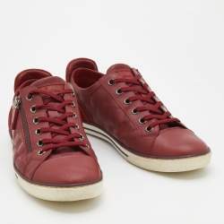 Pre Owned Louis Vuitton Red Leather And Suede Low Top Sneakers Size 42