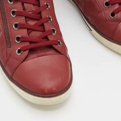 Pre Owned Louis Vuitton Red Leather And Suede Low Top Sneakers Size 42