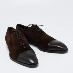 مملوكة مسبقًا حذاء ديربي لوي فيتون سويدى بنى وجلد نمط بروغي مقاس 45.5