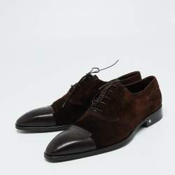 مملوكة مسبقًا حذاء ديربي لوي فيتون سويدى بنى وجلد نمط بروغي مقاس 45.5