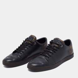 Louis Vuitton Black/Brown Leather And Monogram Canvas Line Up Low Top Sneakers Size 43