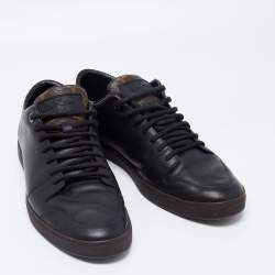Louis Vuitton Black/Brown Leather And Monogram Canvas Line Up Low Top Sneakers Size 43