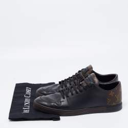 Louis Vuitton Black/Brown Leather And Monogram Canvas Line Up Low Top Sneakers Size 43