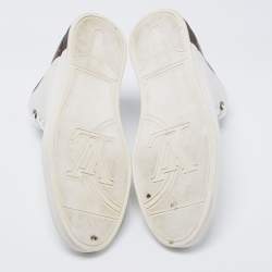مملوكة مسبقًا Louis Vuitton White/Brown Leather and Monogram Canvas Line Up High-Top Sneakers Size 44