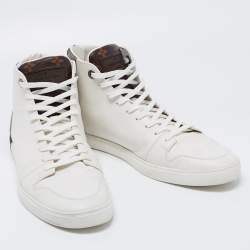 مملوكة مسبقًا Louis Vuitton White/Brown Leather and Monogram Canvas Line Up High-Top Sneakers Size 44