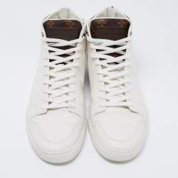 مملوكة مسبقًا Louis Vuitton White/Brown Leather and Monogram Canvas Line Up High-Top Sneakers Size 44