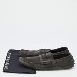 Louis Vuitton Dark Grey Suede Slip On Loafers Size 43