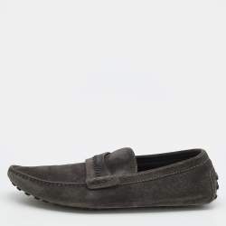 Louis Vuitton Dark Grey Suede Slip On Loafers Size 43