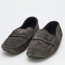 Louis Vuitton Dark Grey Suede Slip On Loafers Size 43