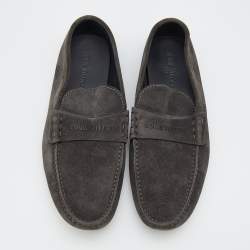 Louis Vuitton Dark Grey Suede Slip On Loafers Size 43