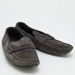 Louis Vuitton Dark Grey Suede Slip On Loafers Size 43