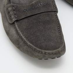 Louis Vuitton Dark Grey Suede Slip On Loafers Size 43