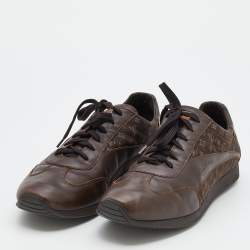 Louis Vuitton Brown Mini Lin Monogram Canvas And Leather Low Top Sneakers Size 45