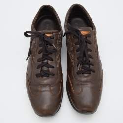 Louis Vuitton Brown Mini Lin Monogram Canvas And Leather Low Top Sneakers Size 45