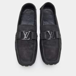 Pre Owned Louis Vuitton Black Suede Monte Carlo Slip On Loafers Size 44