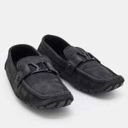 Pre Owned Louis Vuitton Black Suede Monte Carlo Slip On Loafers Size 44