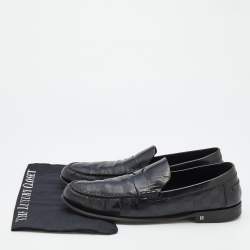 Louis Vuitton Black Damier Leather Santiago Slip On Loafers Size 44