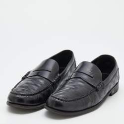 Louis Vuitton Black Damier Leather Santiago Slip On Loafers Size 44