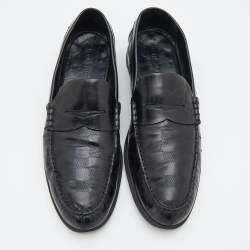 Louis Vuitton Black Damier Leather Santiago Slip On Loafers Size 44
