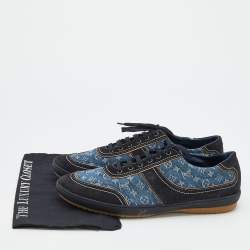 Pre Owned Louis Vuitton Blue/Black Monogram Denim And Suede Low Top Sneakers Size 44.5