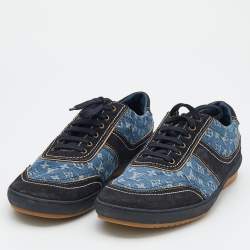 Pre Owned Louis Vuitton Blue/Black Monogram Denim And Suede Low Top Sneakers Size 44.5