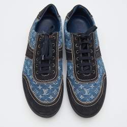 Pre Owned Louis Vuitton Blue/Black Monogram Denim And Suede Low Top Sneakers Size 44.5