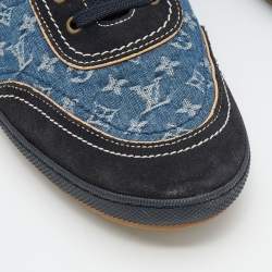 Pre Owned Louis Vuitton Blue/Black Monogram Denim And Suede Low Top Sneakers Size 44.5