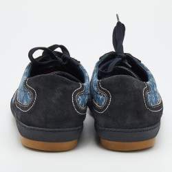 Pre Owned Louis Vuitton Blue/Black Monogram Denim And Suede Low Top Sneakers Size 44.5
