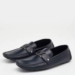 Pre Owned Louis Vuitton Blue Leather Monte Carlo Slip On Loafers Size 46