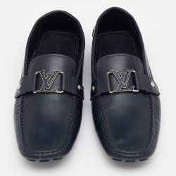 Pre Owned Louis Vuitton Blue Leather Monte Carlo Slip On Loafers Size 46