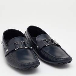 Pre Owned Louis Vuitton Blue Leather Monte Carlo Slip On Loafers Size 46