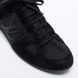 Pre Owned Louis Vuitton Black Petit Damier Canvas and Suede Vibes Sneakers Size 43