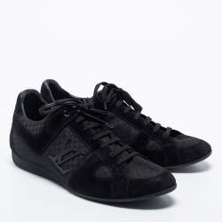 Pre Owned Louis Vuitton Black Petit Damier Canvas and Suede Vibes Sneakers Size 43