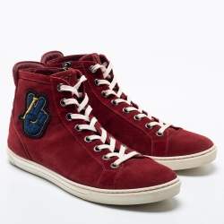 Louis Vuitton Red Suede High Top Sneakers Size 43