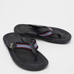 Louis Vuitton Tricolor Leather And Canvas Thong Flats Size 41 