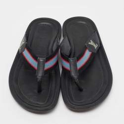 Louis Vuitton Tricolor Leather And Canvas Thong Flats Size 41 