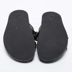 Pre Owned Louis Vuitton Brown/Black Monogram Canvas And Nylon Honolulu Flat Sandals Size 42.5