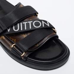 Pre Owned Louis Vuitton Brown/Black Monogram Canvas And Nylon Honolulu Flat Sandals Size 42.5
